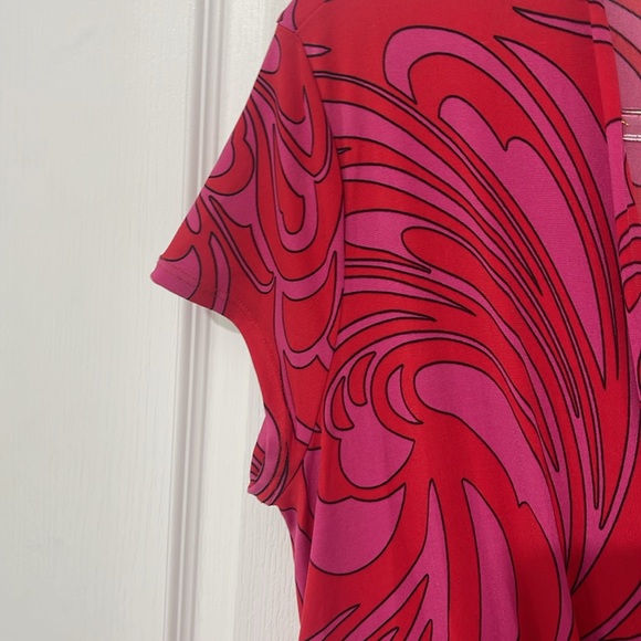 Michael by Michael Kors Red and Pink Print High-Low Wrap Dress - Picture 3 of 7